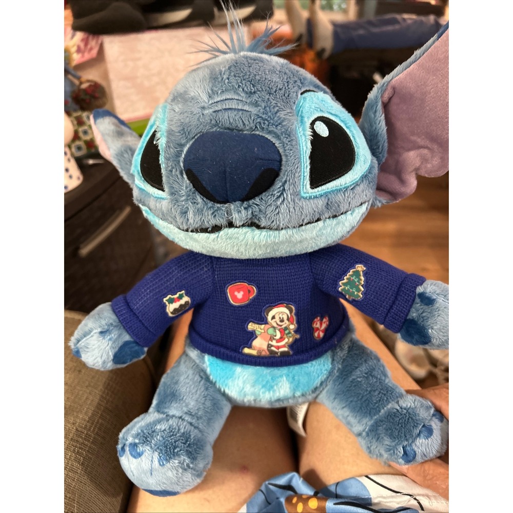 Disney Stitch Plush Holiday Christmas Sweater Mickey Mouse Blue Just Play Toy
